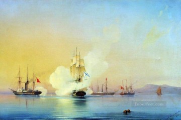 Paisajes Painting - Batalla de la flora de fragatas contra los buques de vapor turcos cerca de Pitsunda Alexey Bogolyubov guerra naval de buques de guerra